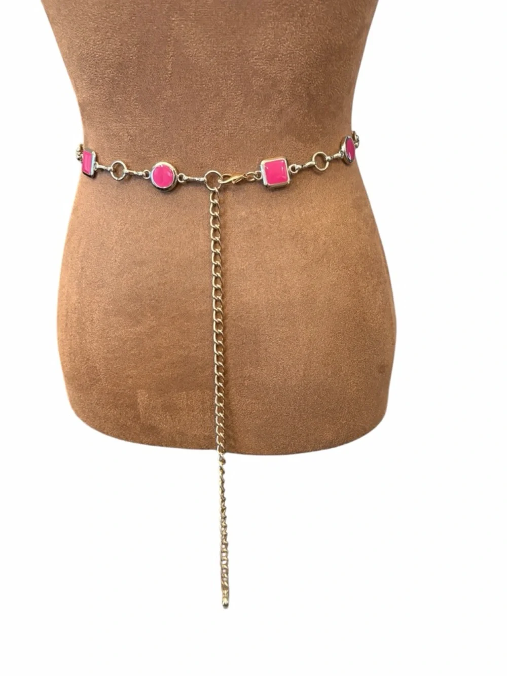 Silver Tone Waist Belt Adjustable 31-45” Bright Pink Stone Preppy Dressy Barbie - Picture 3 of 7
